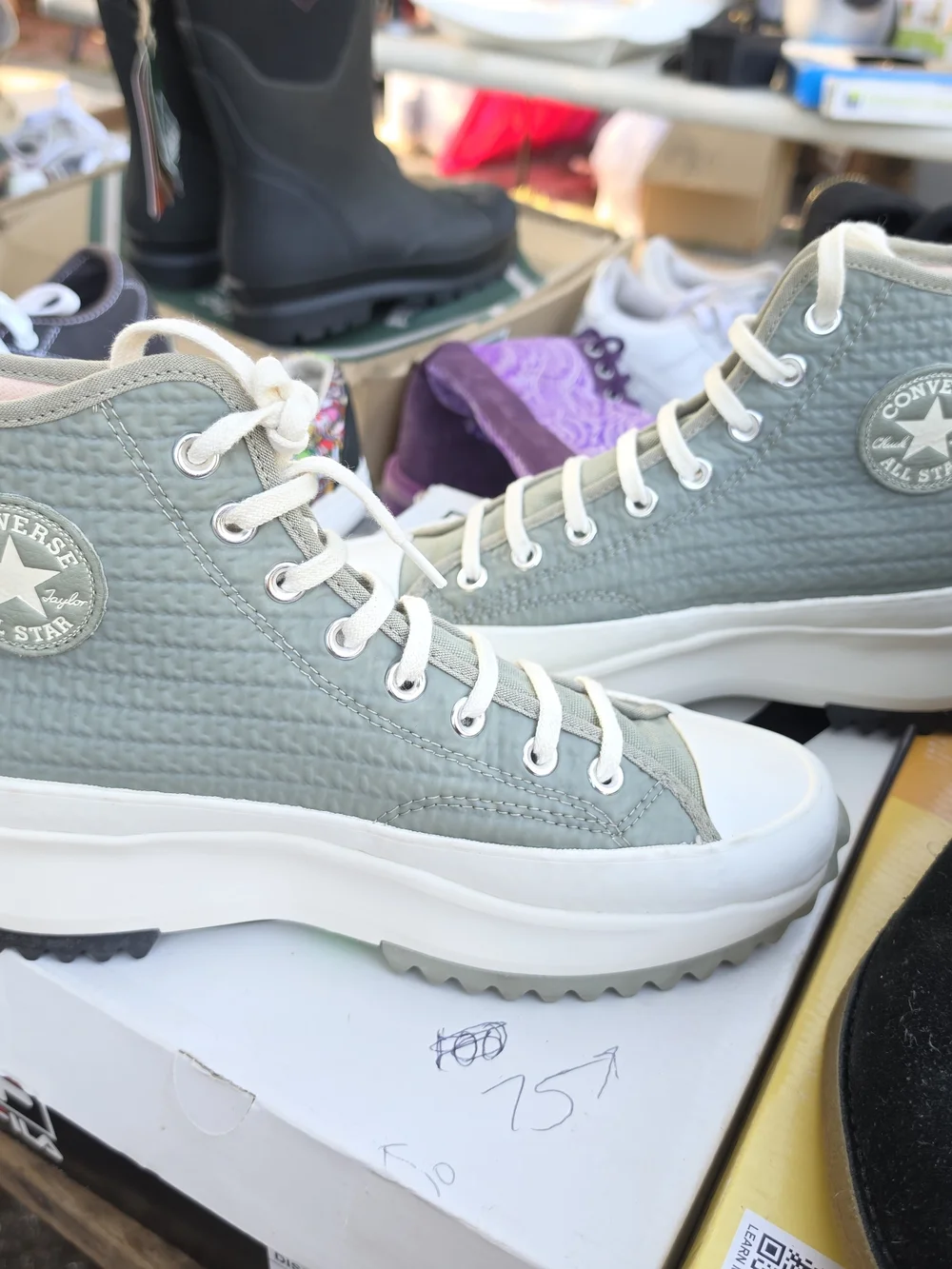 Converse High-Top Platform Sneakers in Sage Green and Cream